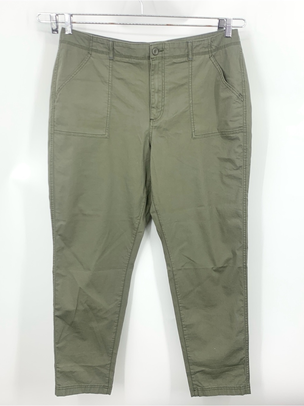 LL Bean Women Size 18 MT Pants Green Khakis Chinos Slim Straight Leg Stretch